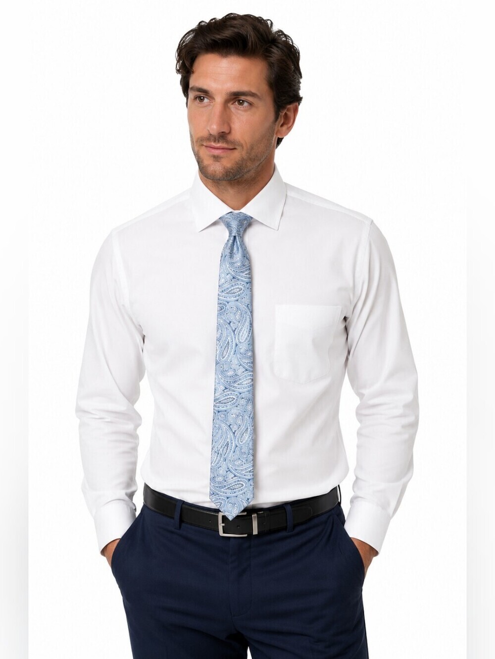 Geoffrey Beene Men's 100 Percent Silk  Neck Tie Paisley Blue Pattern
